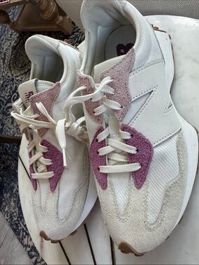 New Balance Women's White Sneakers with Pink Suede Accents